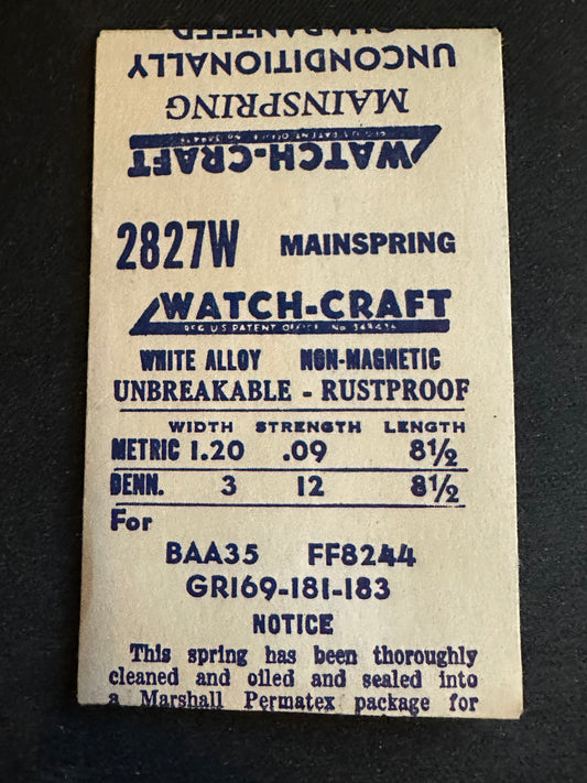 Watch-Craft Mainspring 2827W for Gruen 169, 181, 183, Buren 35, Tissot 13.6, 15.2 - Alloy