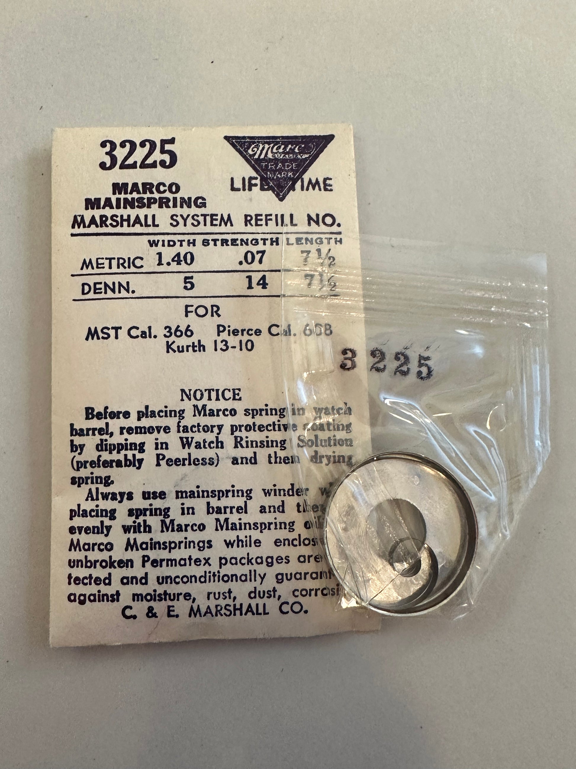 Marco Mainspring 3225 for Pierce 608, MST 366, Kurth 13-10 - Steel ...