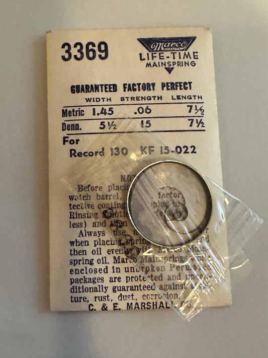 Marco Mainspring 3369 for Record caliber 130, Kurth caliber 15-022 - Steel