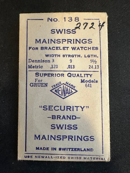 Newall Security Mainspring #138 for Gruen caliber 641 - Steel