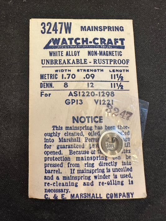 WATCH-CRAFT Mainspring 3247W for AS 1298, GP 13, Venus 1221 - Alloy