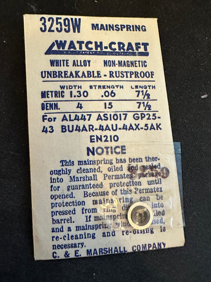 WATCH-CRAFT Mainspring 3259W for AS 1017, GP 25, 43, Alpina 447, Enicar 210 - Alloy