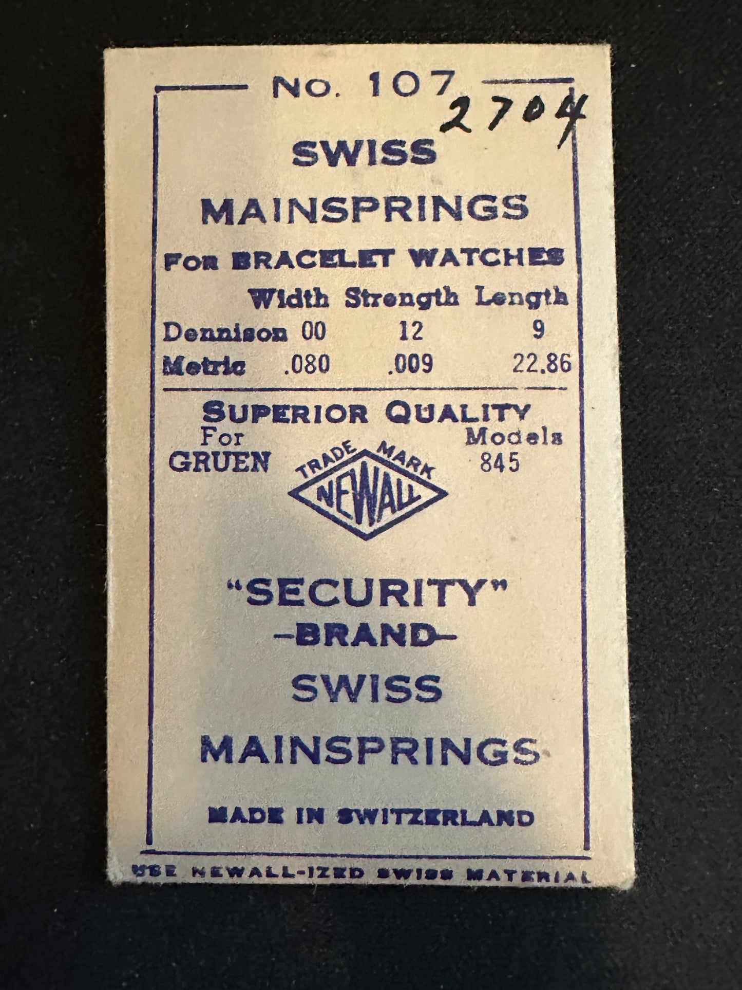 Newall Security Mainspring #107 for Gruen caliber 845 - Steel