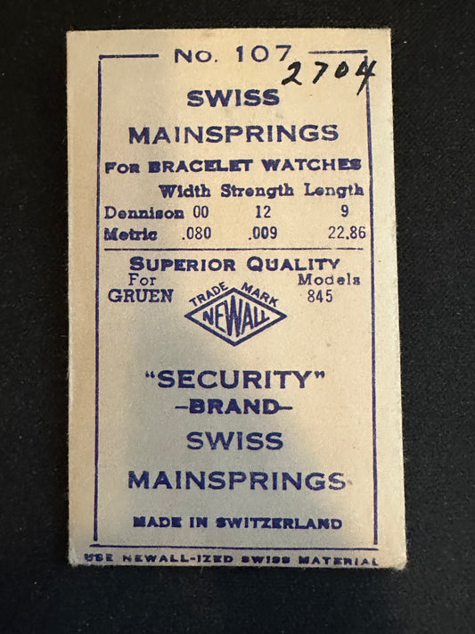 Newall Security Mainspring #107 for Gruen caliber 845 - Steel