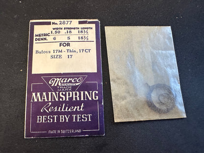Marco Mainspring #2877 for 17 ligne Bulova 17M, 17CT - Steel