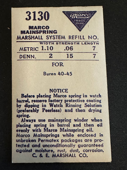 Marco Mainspring #3130 for Buren caliber 40, 45 - Steel