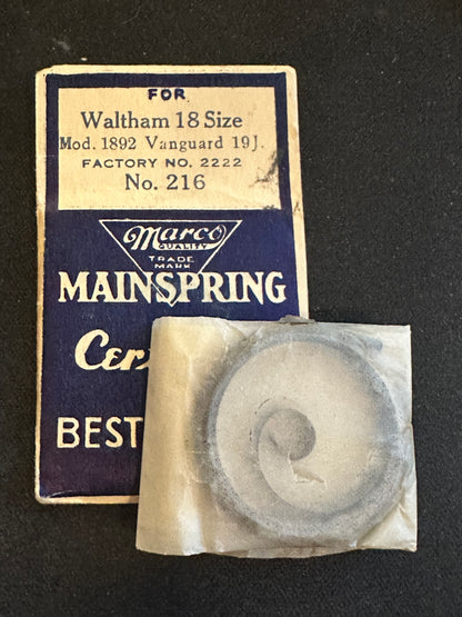Marco Mainspring #216 for 18s Waltham 17j Model 1892 No. 2222 - Steel