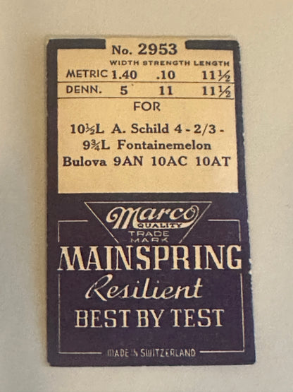 Marco Mainspring No. 2953 for Bulova caliber 9AN, 10AC, 10AT, ETA 785 - Steel