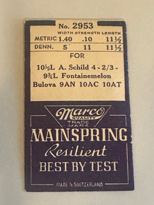 Marco Mainspring No. 2953 for Bulova caliber 9AN, 10AC, 10AT, ETA 785 - Steel