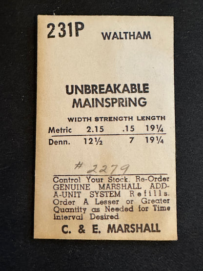 Marco Mainspring 231P for 12s Waltham 17j No. 2224A / 2279 - Alloy