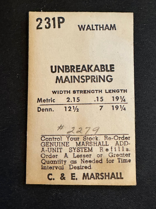 Marco Mainspring 231P for 12s Waltham 17j No. 2224A / 2279 - Alloy