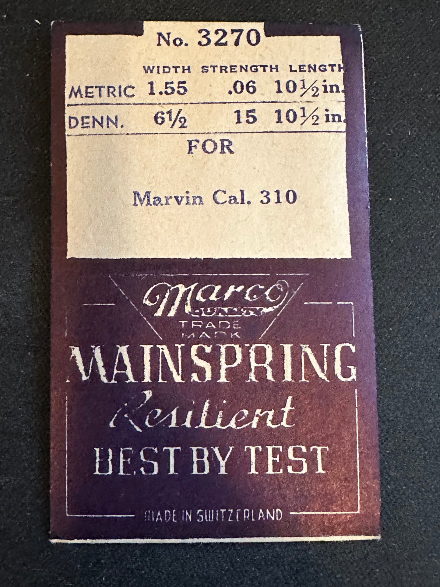 Marco Mainspring #3270 for Marvin caliber 310 - Steel