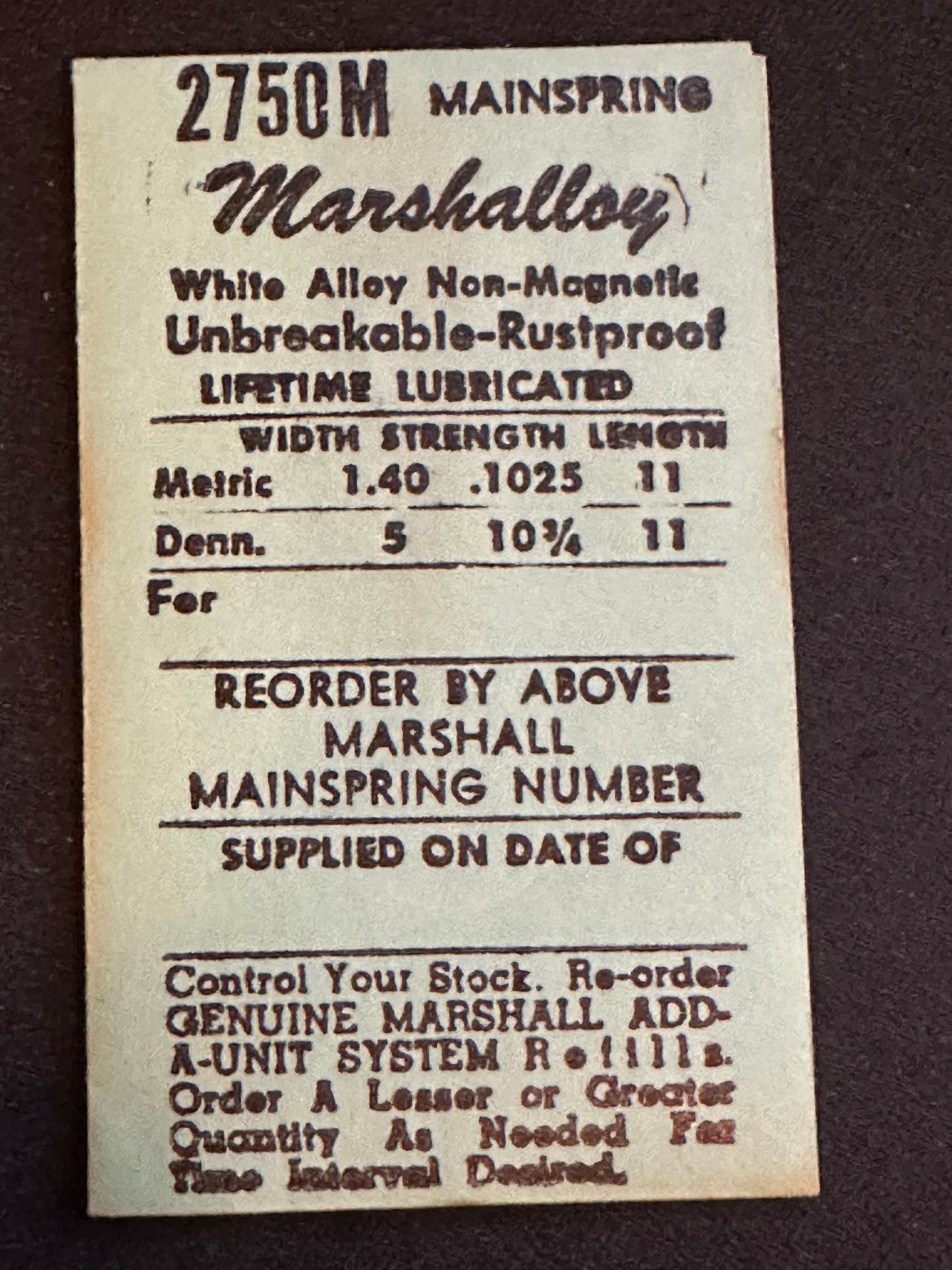 Marco Marshalloy Mainspring 2750M for Wittnauer Caliber 11AR & 11ARK - Alloy