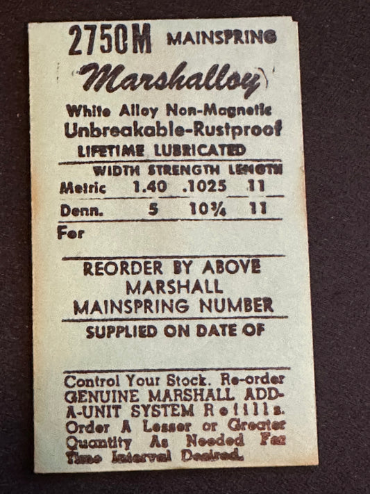 Marco Marshalloy Mainspring 2750M for Wittnauer Caliber 11AR & 11ARK - Alloy