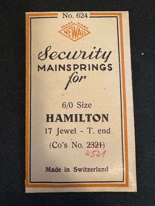 Newall Security Mainspring #624 for Hamilton 6/0s Factory No. 2321 - Steel