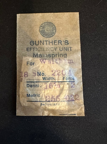 Gunther Mainspring for Waltham 18s No. 2204 - Steel