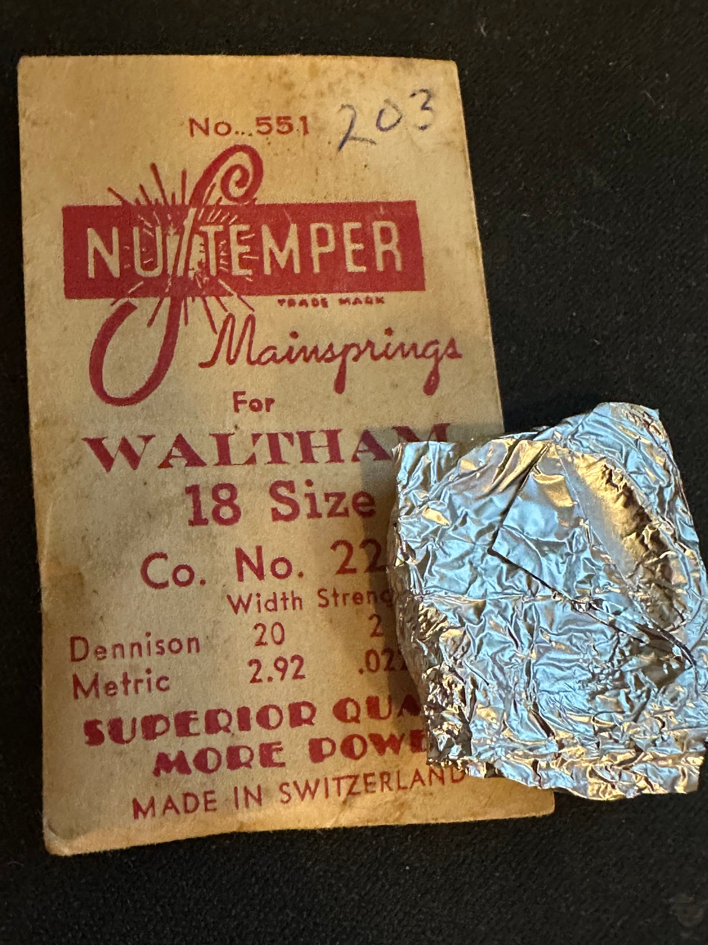 NuTemper Mainspring #551 for Waltham 18s Factory No. 2203 - Steel