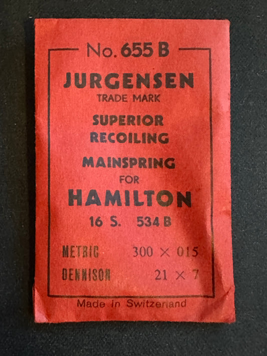 Jurgensen Mainspring #655B for 16s Hamilton Watch No. 534B - Steel