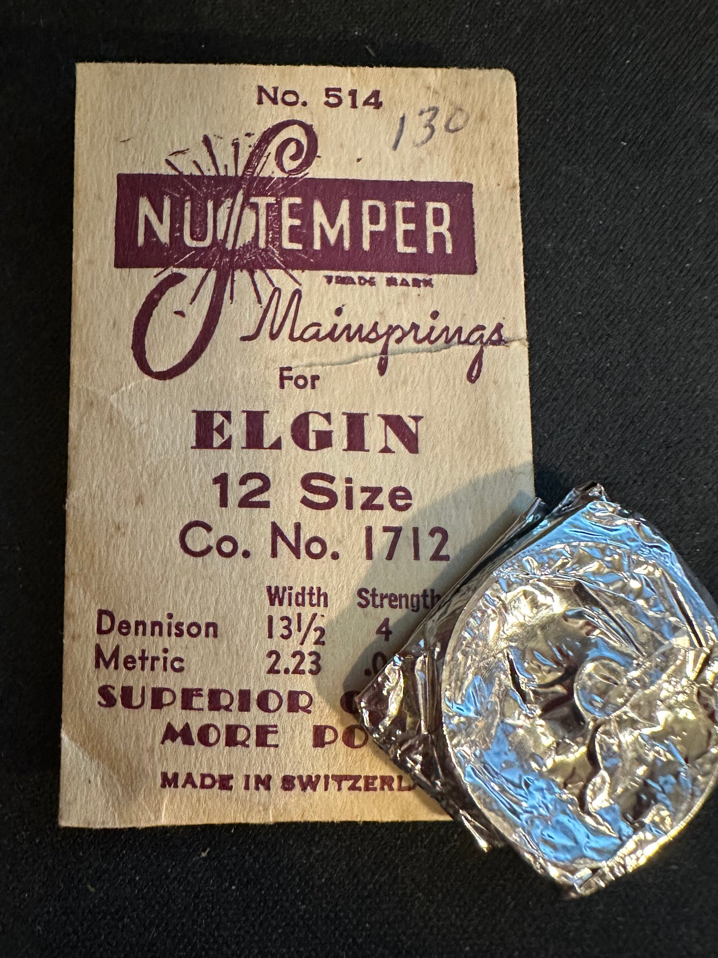 NuTemper Mainspring #514 for Elgin 12s Factory No. 1712 - Steel