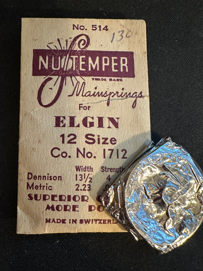 NuTemper Mainspring #514 for Elgin 12s Factory No. 1712 - Steel