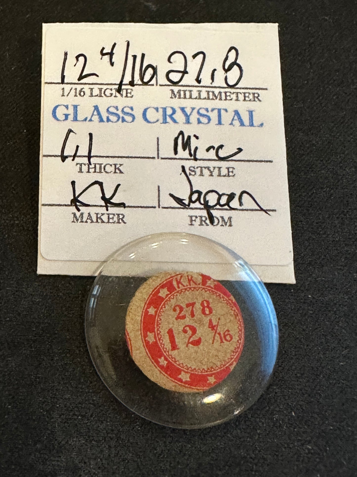 KK Mi-Chevee Vintage Glass Small Pocket Watch Crystal 12-4/16 (27.8mm) - NOS