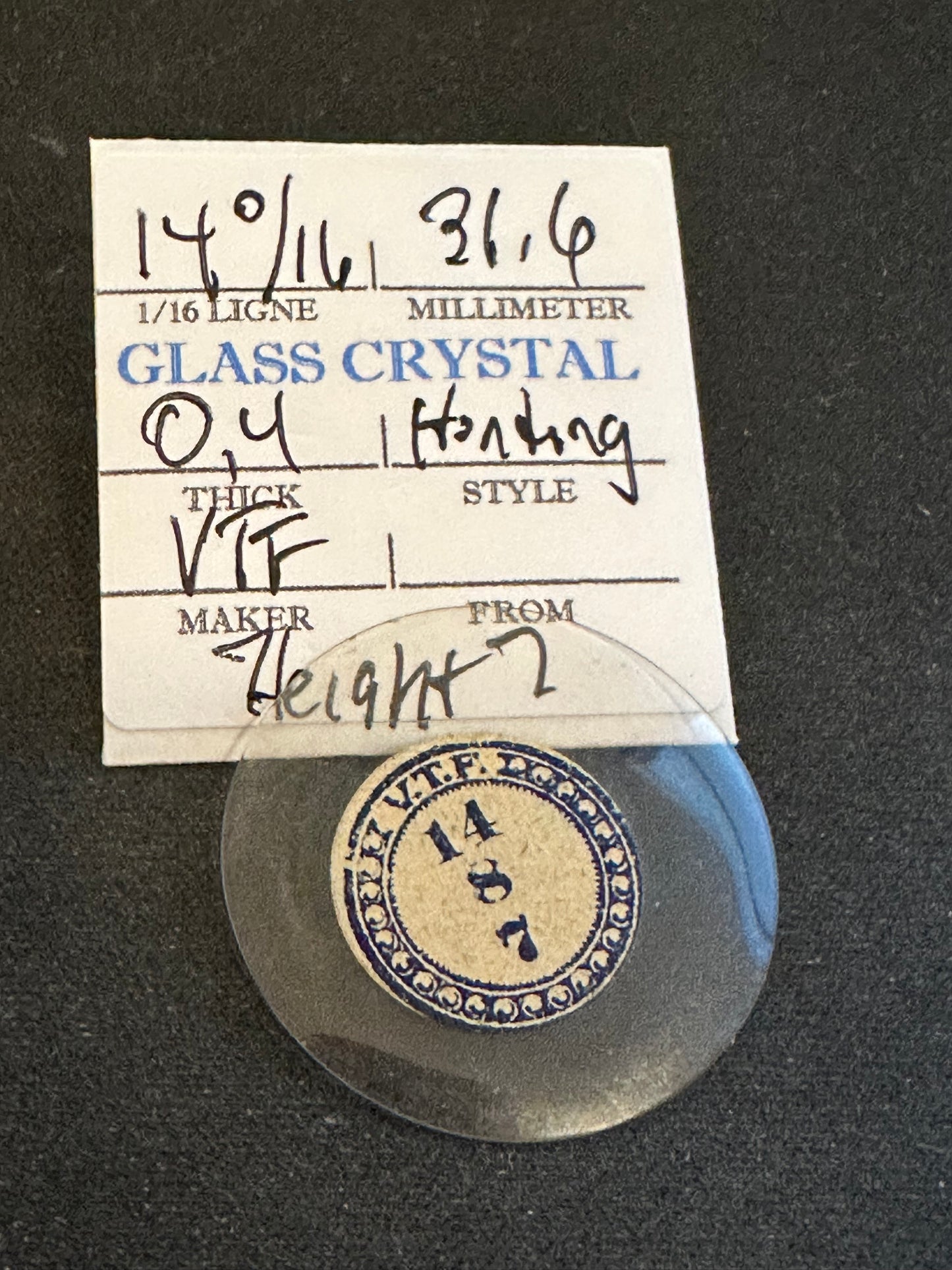 VTF Vintage Glass Hunting Case Watch Crystal 14-0/16 (~31.6mm) - NOS