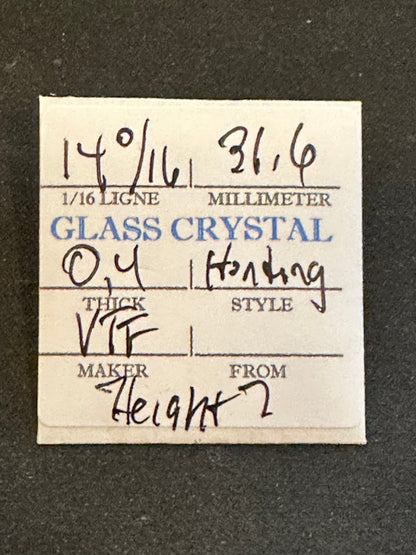 VTF Vintage Glass Hunting Case Watch Crystal 14-0/16 (~31.6mm) - NOS