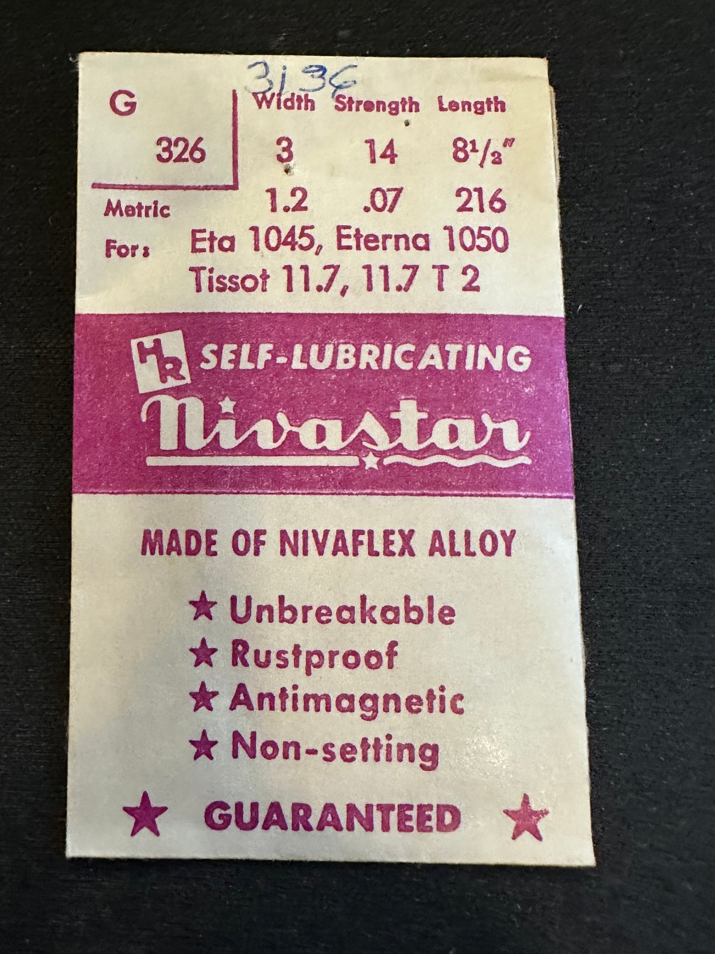 HR Nivastar Mainspring G326 for ETA 1045, Eterna 1050, Tissot 11.7, 11.7T2 - Alloy