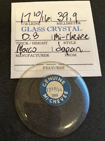 Marco Mi-Chevee Vintage Glass Pocket Watch Crystal 17-10/16 (39.9mm) - NOS