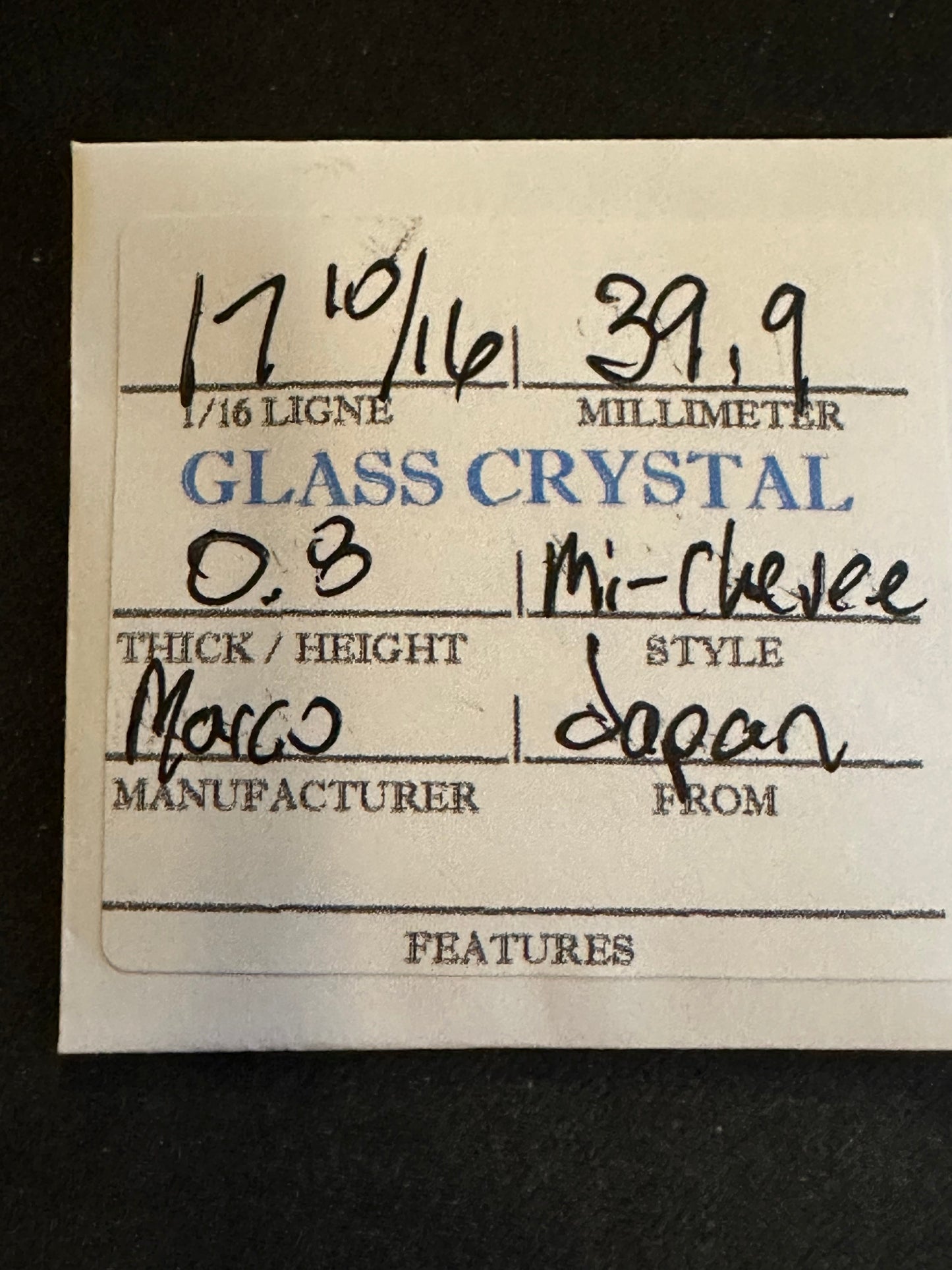 Marco Mi-Chevee Vintage Glass Pocket Watch Crystal 17-10/16 (39.9mm) - NOS