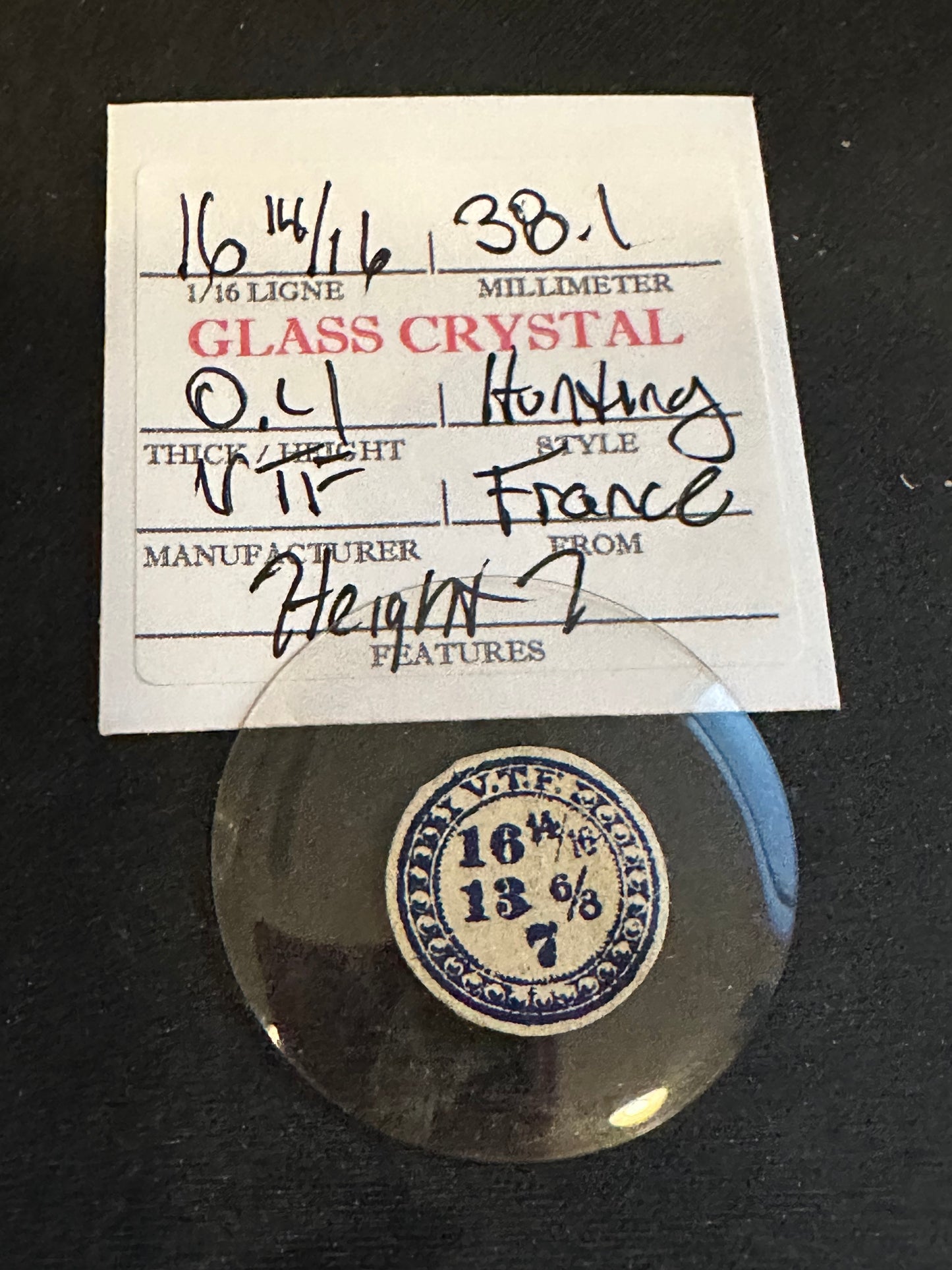 VTF Vintage Glass Hunting Case Watch Crystal 16-14/16 (~38.1mm) - NOS