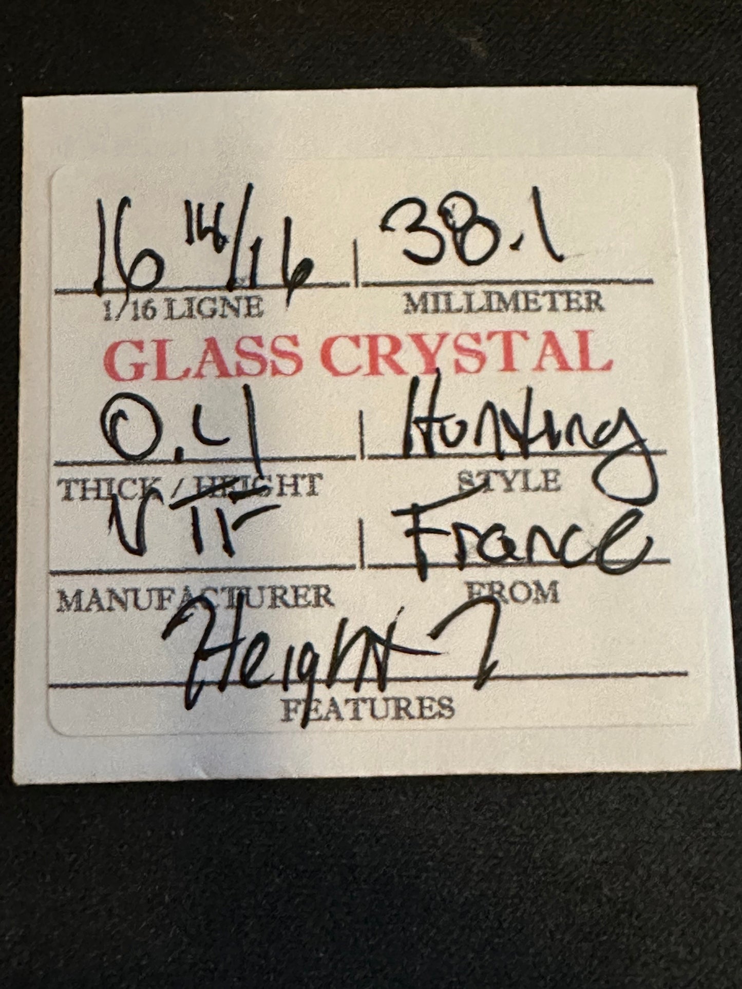 VTF Vintage Glass Hunting Case Watch Crystal 16-14/16 (~38.1mm) - NOS