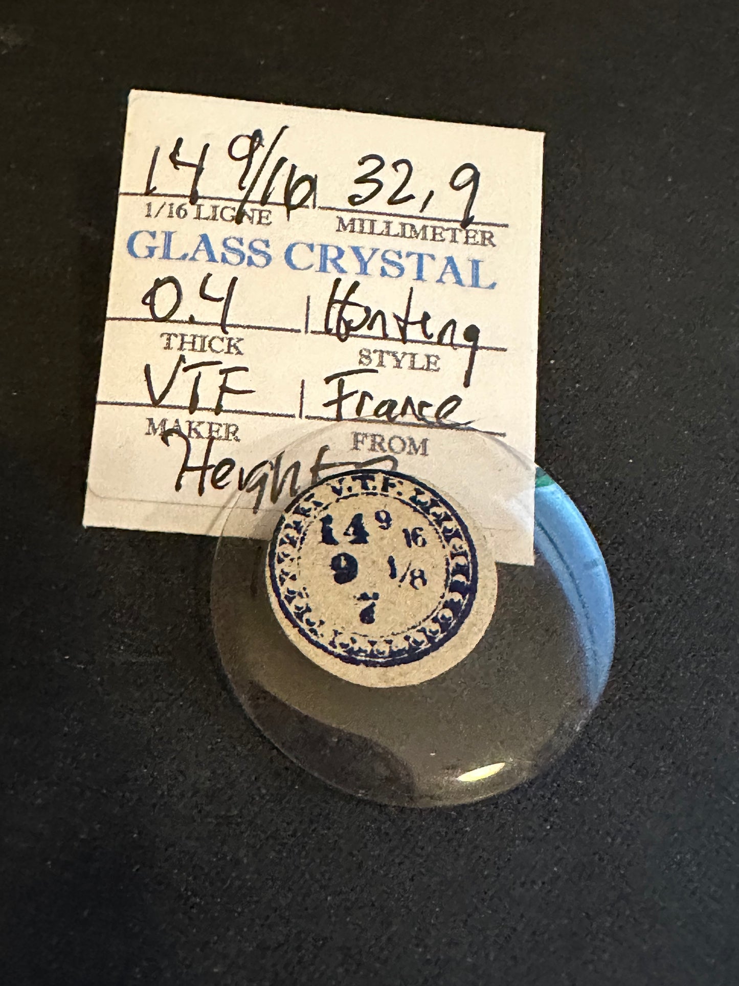VTF Vintage Glass Hunting Case Watch Crystal 14-9/16 (~32.9mm) - NOS
