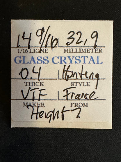 VTF Vintage Glass Hunting Case Watch Crystal 14-9/16 (~32.9mm) - NOS