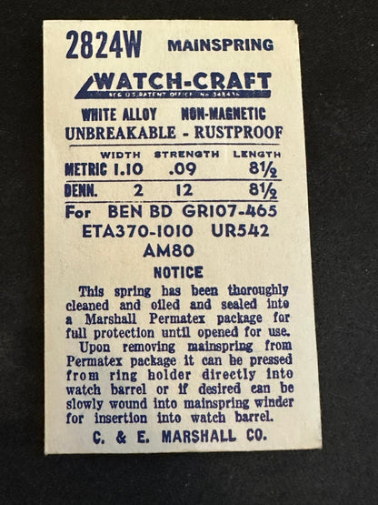 WATCH-CRAFT Mainspring 2824W for A. Michel 80, 85, AS 442, 612, Gruen 106, 465 - Alloy