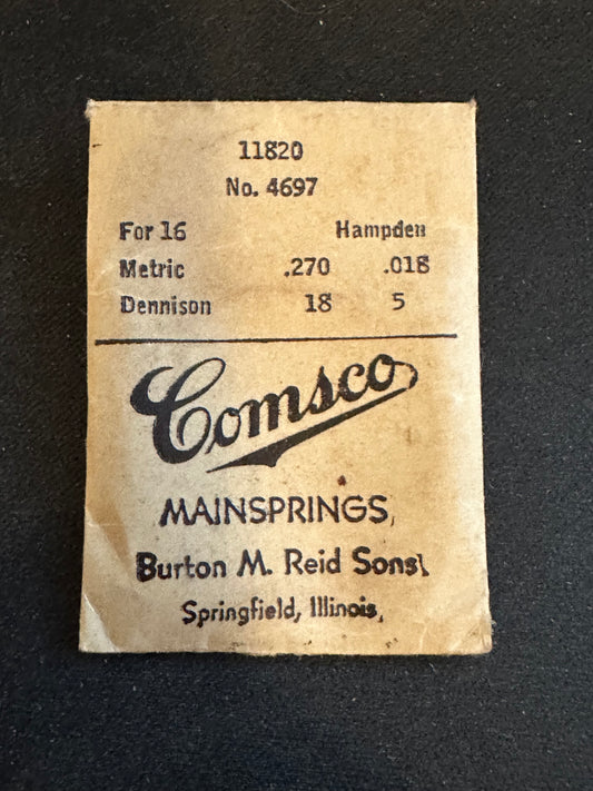 Comsco Mainspring #11820 for 16s Hampden Factory No. 4697 - Steel