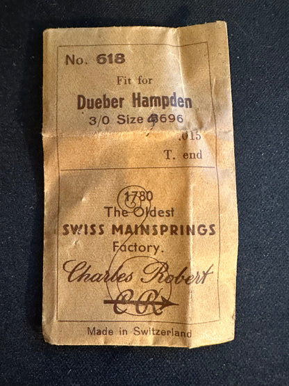 CR Mainspring #618 for Hampden 3/0s Factory No. 9696 - Steel