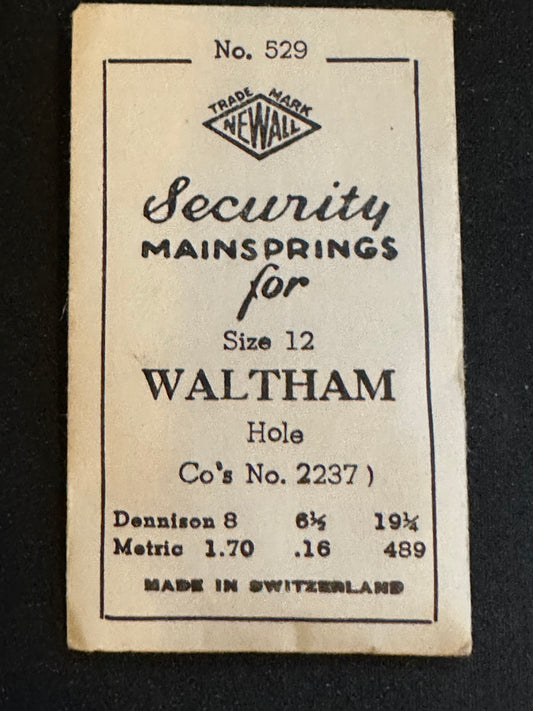 Newall Security Mainspring #529 for Waltham 12s Colonial No. 2237 - Steel