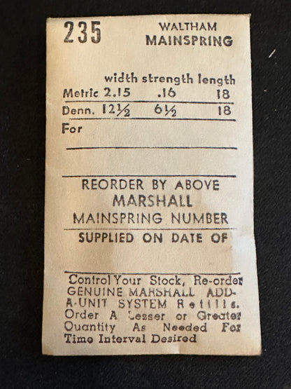 Marco Mainspring No.235 for 12s Waltham 7j to 15j No. 2224A - Steel