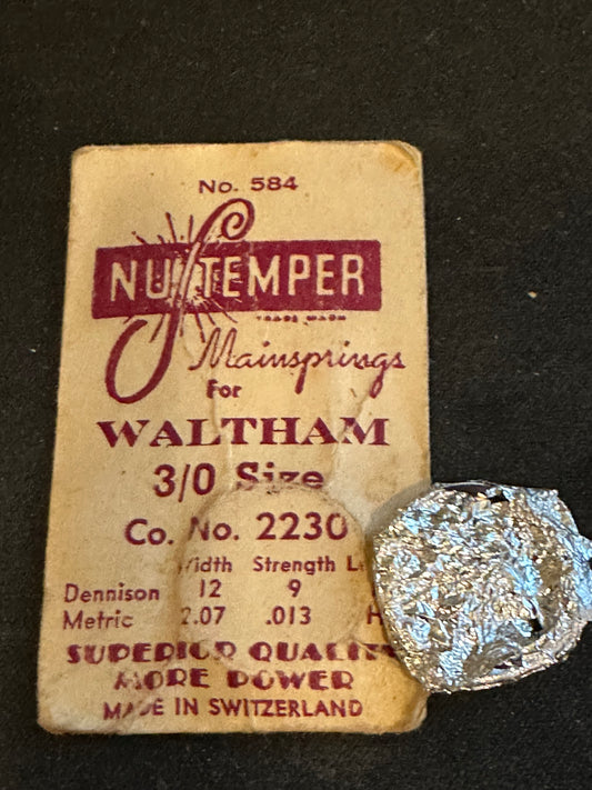 NuTemper Mainspring #584 for Waltham 3/0s Factory No. 2230 - Steel