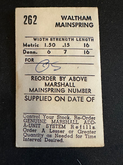 Marco Mainspring #262 for 0s Waltham Factory No. 2220 - Steel