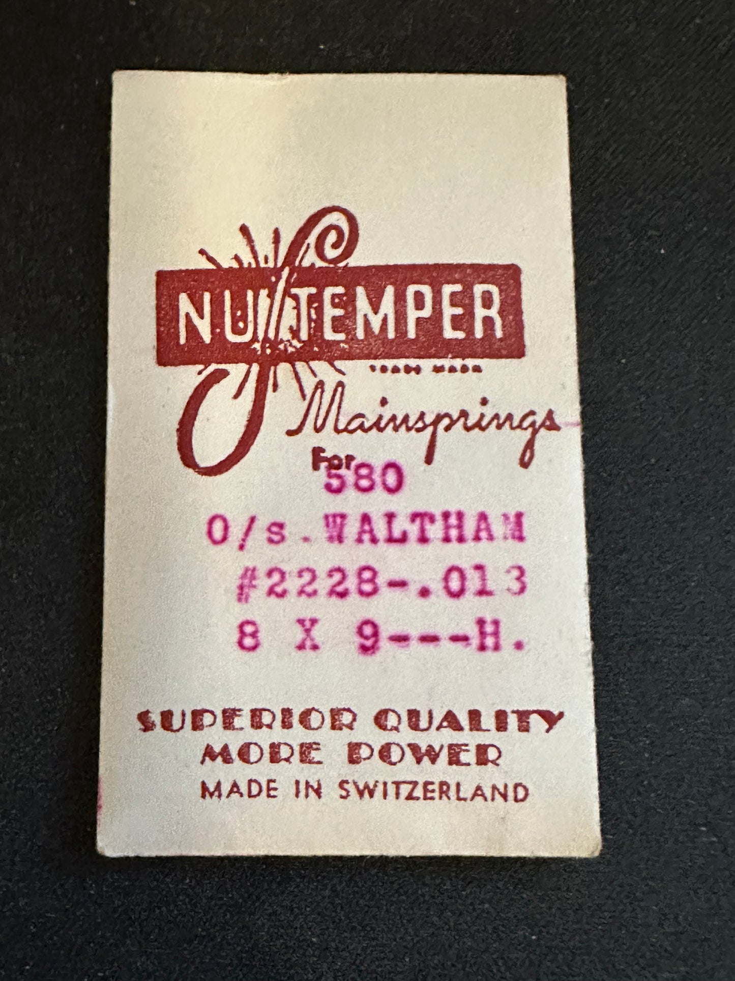NuTemper Mainspring #580 for Waltham 0s Factory No. 2228 - Steel
