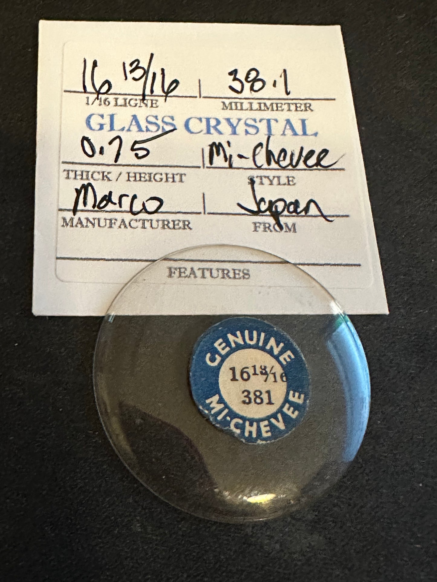 Marco Mi-Chevee Vintage Glass Pocket Watch Crystal 16-13/16 (38.1mm) - NOS
