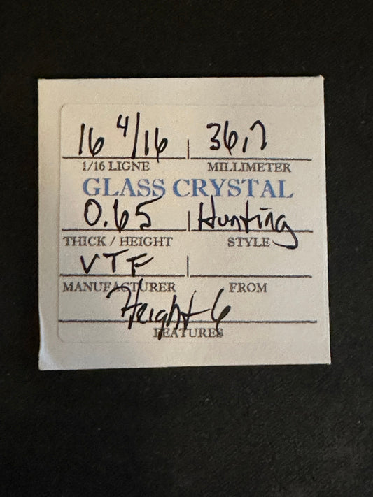 VTF Vintage Glass Hunting Case Watch Crystal 16-4/16 (~36.7mm) - NOS