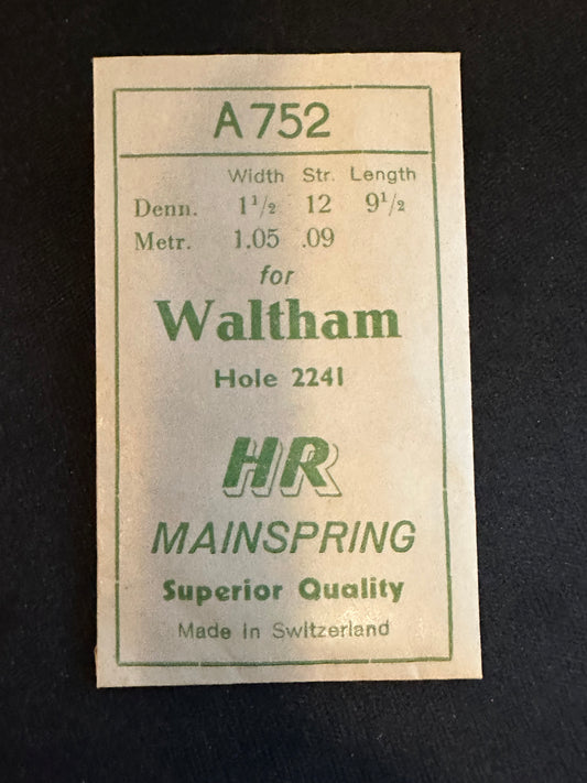 HR Mainspring A752 for Waltham 4½ ligne movements Factory No. 2241 - Steel