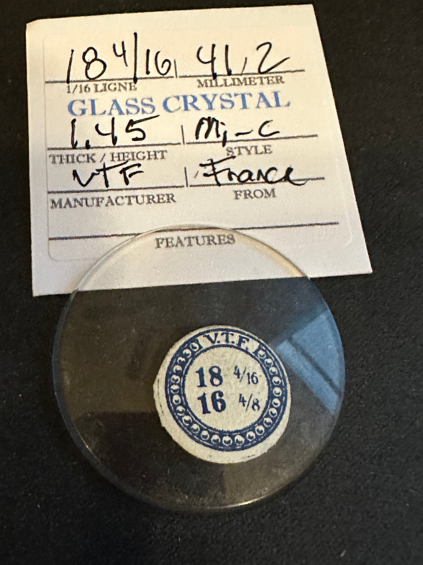 VTF Vintage Glass Pocket Watch Crystal 18-4/16 (~41.2mm) - NOS