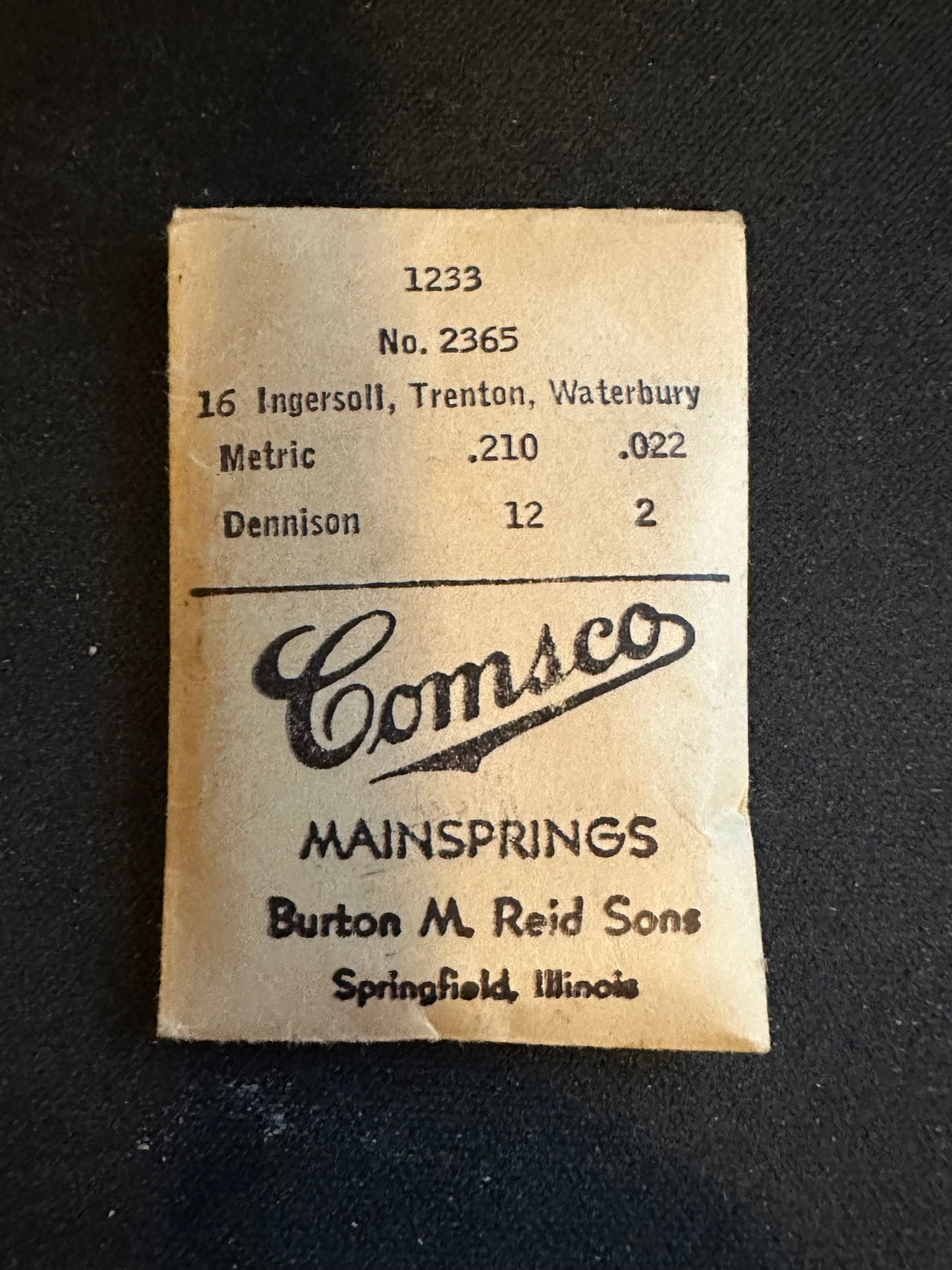 Comsco Mainspring #1233 for 16s Trenton / Waterbury / Ingersoll No. 2365 - Steel
