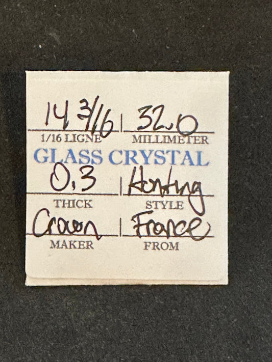 Crown Vintage Glass Hunting Case Watch Crystal 14-3/16 (~32.0mm) - NOS