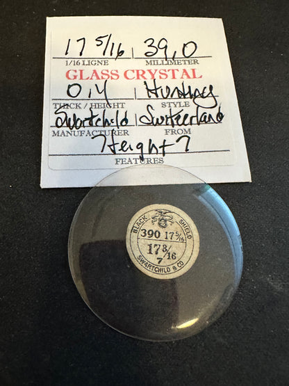 Swartchild Vintage Glass Hunting Case Watch Crystal 17-5/16 (~39.0mm) - NOS
