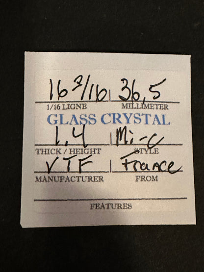 VTF Vintage Glass Pocket Watch Crystal 16-3/16 (~36.5mm) - NOS